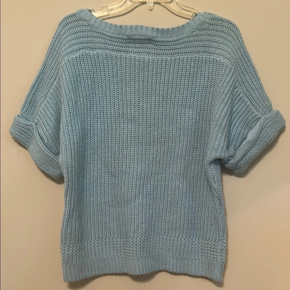Women’s Lands' End Blue Crew Neck Sweater with Ribbed Texture - Picture 2 of 7
